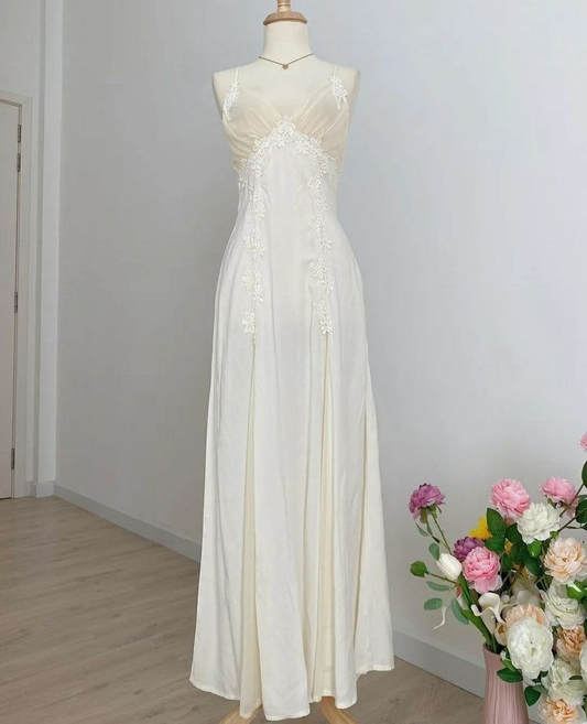 Elegant Spaghetti Straps A-Line Appliques Long Party Dress Evening Dress, D789