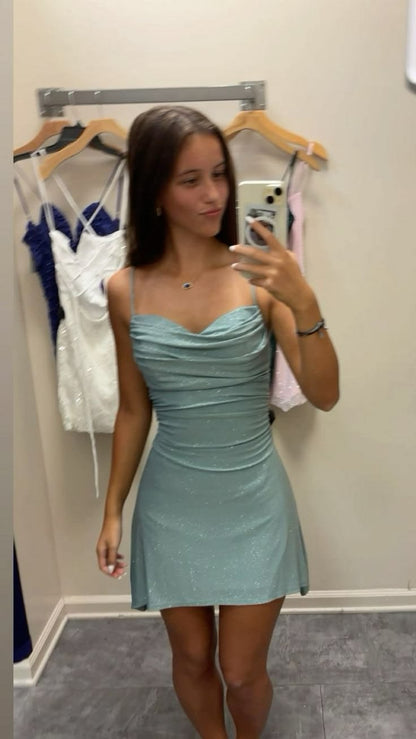 New Homecoming Dress Spaghetti Strap Sequins Back to School Outfits Party Dress D6879
