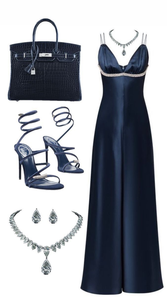 Dark Navy Straps A-Line Satin Long Party Dress Formal Evening Dress, D824