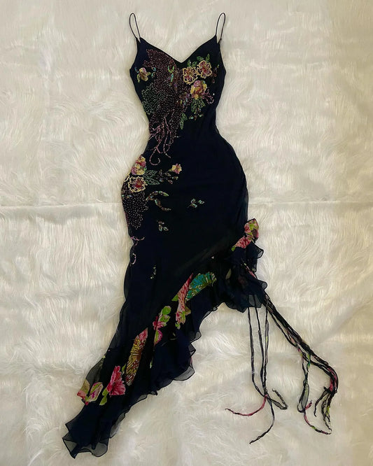 Robe fourreau noire sexy à bretelles spaghetti et perles, style vintage, longue, tenue de soirée, D886