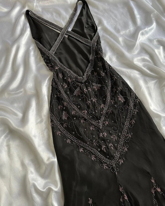 Black V Neck Sheath Beading Vinatge Long party Dress Evening Dresses, D888