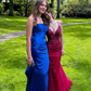 Pretty Burgundy Straps Mermaid Beaded Long Formal Prom Dress Evening Gown, D993