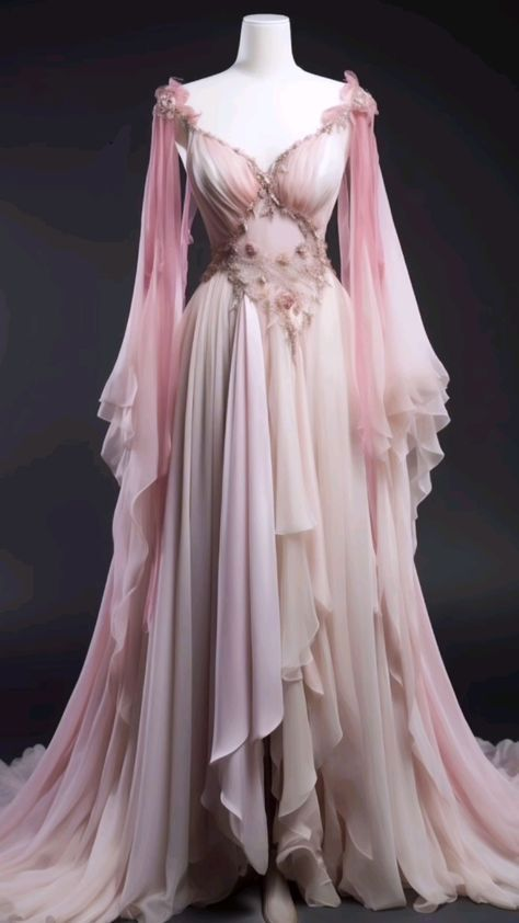 Retro Ombre Pink A-Line Chiffon Long Formal Prom Dress Evening Gown, D994
