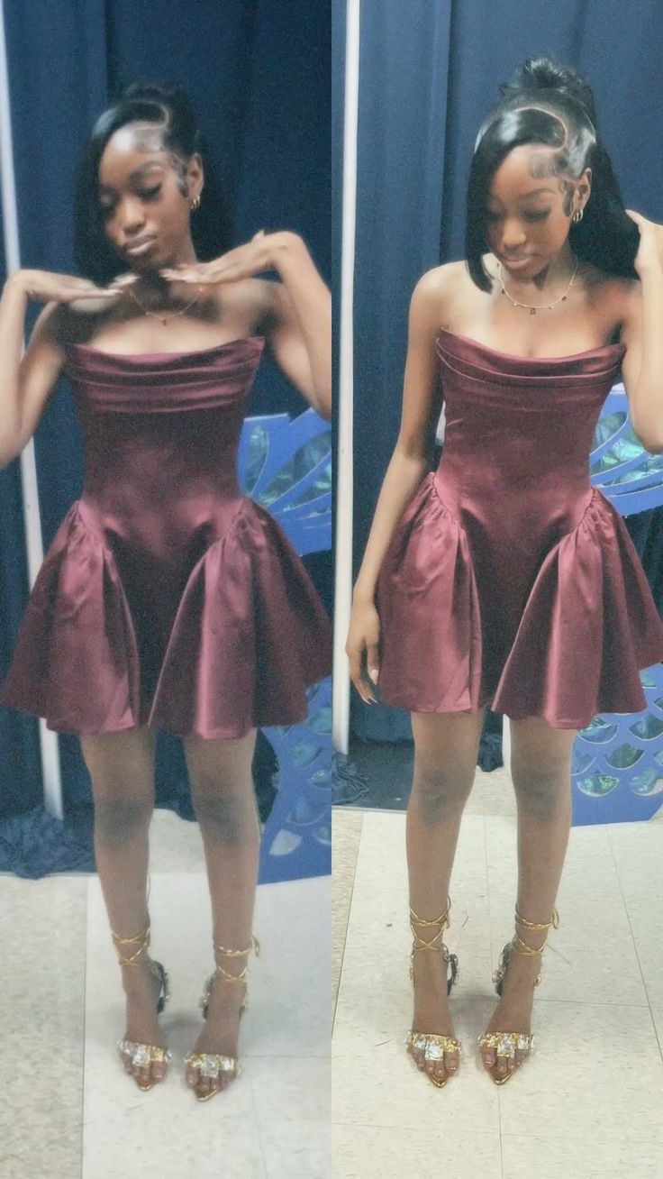 New Homecoming Dress Strapless Pleated Back to School Outfits Party Dress D6670