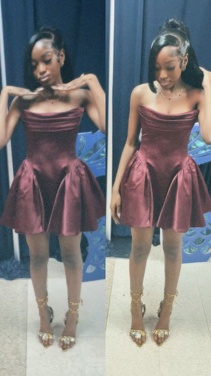 New Homecoming Dress Strapless Pleated Back to School Outfits Party Dress D6670