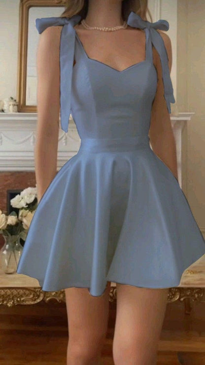 New Homecoming Dress Sweetheart Bowknot Pleated Back to School Outfits Party Dress D6671