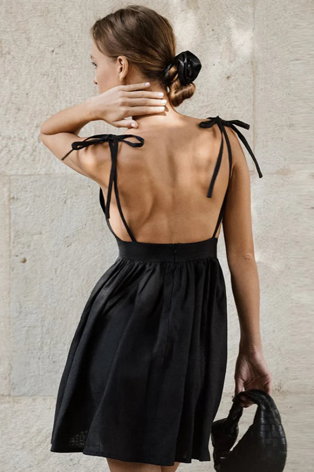 Charming Homecoming Dress V Neck Bowknot Pleated Back to School Outfits Party Dress  D7474