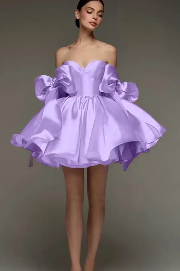 Beautiful Homecoming Dress Sweetheart Bowknot Pleated Back to School Outfits Party Dress D7170