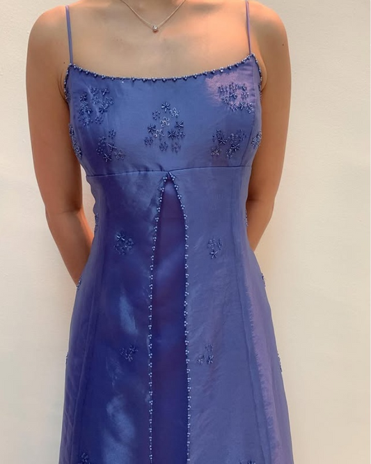 Elegant Straps A-Line Beading Satin Long Prom Dress Vintage Party Dress, D672