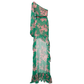 Fashion Green Floral Asymmetric Ruffled Hem Design A-line Party Dress, D1414