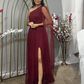 Black One Shoulder A-Line Tulle Long Formal Prom Dress MD7335