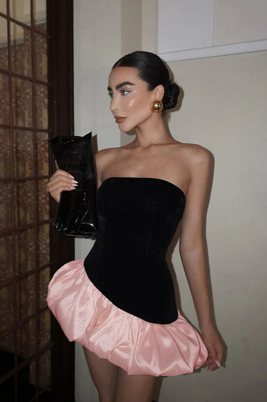 Beautiful Homecoming Dress Strapless Pleated Back to School Outfits Party Dress D7158