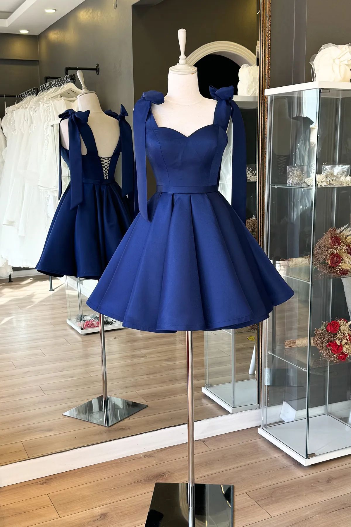New Homecoming Dress Sweetheart Bowknot Pleated Back to School Outfits Party Dress D6669