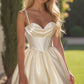 Unique Homecoming Dress Spaghetti Strap Pleated Back to School Outfits Party Dress D7809