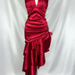 Vintage Wine Red Halter Satin Long Evening Party Dress Birthday Outfits, D406