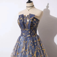 Retro Blue Sequin Strapless Design A-line Tulle Party Dress Homecoming Dress D1556