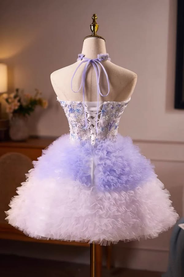 Unique Homecoming Dress Sweetheart Flower Tulle Cascade Back to School Outfits Party Dress D7805
