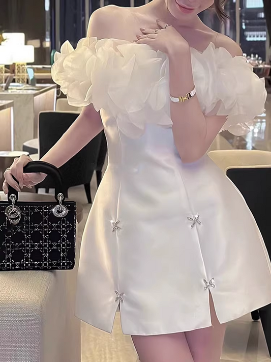 Elegant White Off-the-shoulder Beading Design A-line Party Dress Homecoming Dress, D1378