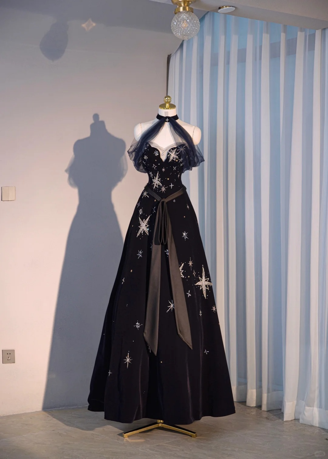 Black Halter Off Shoulder A-Line Long Prom Dresses Evening Gowns, D1211