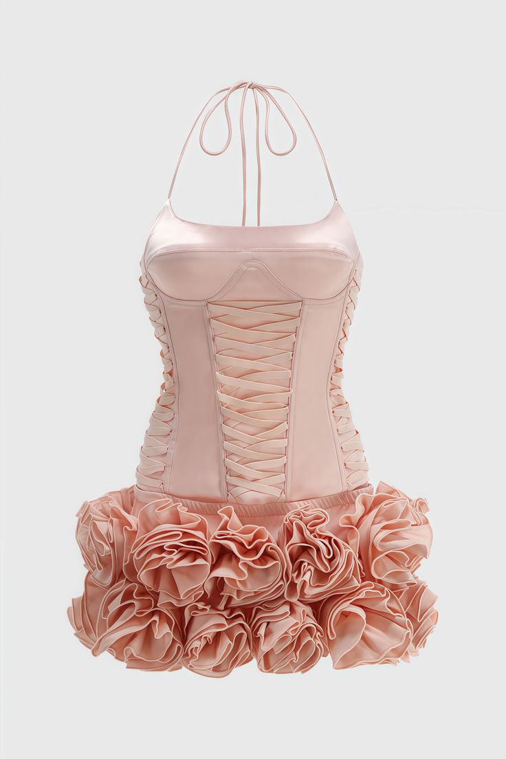 Unique Homecoming Dress Halter Flower Cascade Two Pieces Back to School Outfits Party Dress D7796