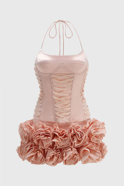 Unique Homecoming Dress Halter Flower Cascade Two Pieces Back to School Outfits Party Dress D7796