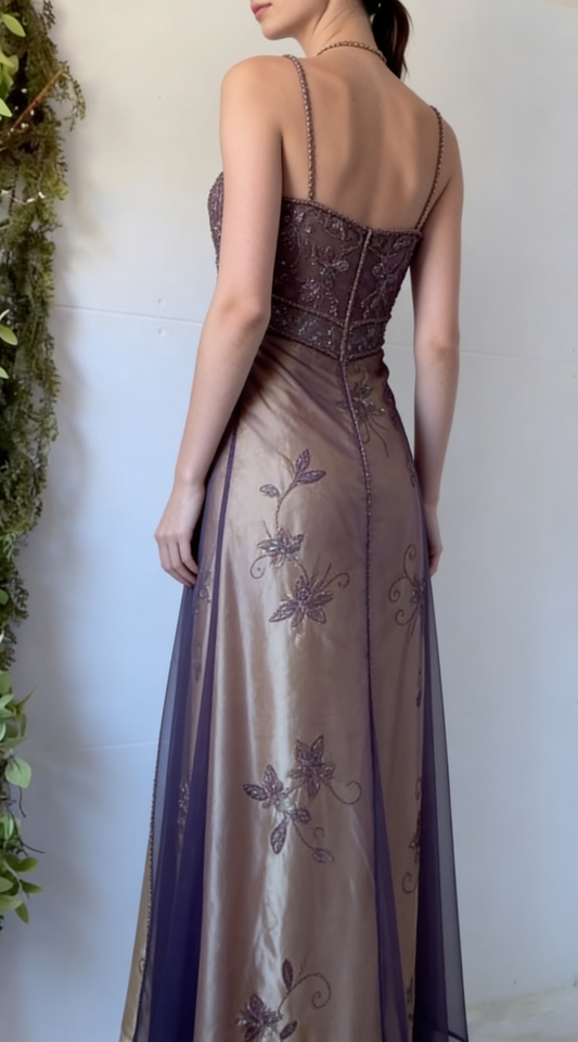 Elegante Träger Neckholder A-Linie Perlenbesetzt Vintage Lange Formale Partykleider, D1031