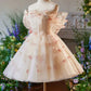 Vintage Pink 3D Flower Design A-line Off-the-shoulder Homecoming Dress, D1359
