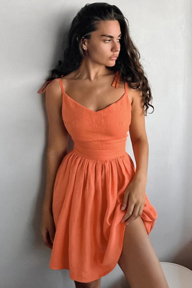 Charming Homecoming Dress V Neck Bowknot Pleated Back to School Outfits Party Dress  D7474