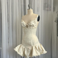 Vintage Beige Spaghetti Strap A-line Satin Lace-up Short Party Dresses Homecoming Dresses, D1324