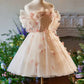Vintage Pink 3D Flower Design A-line Off-the-shoulder Homecoming Dress, D1359