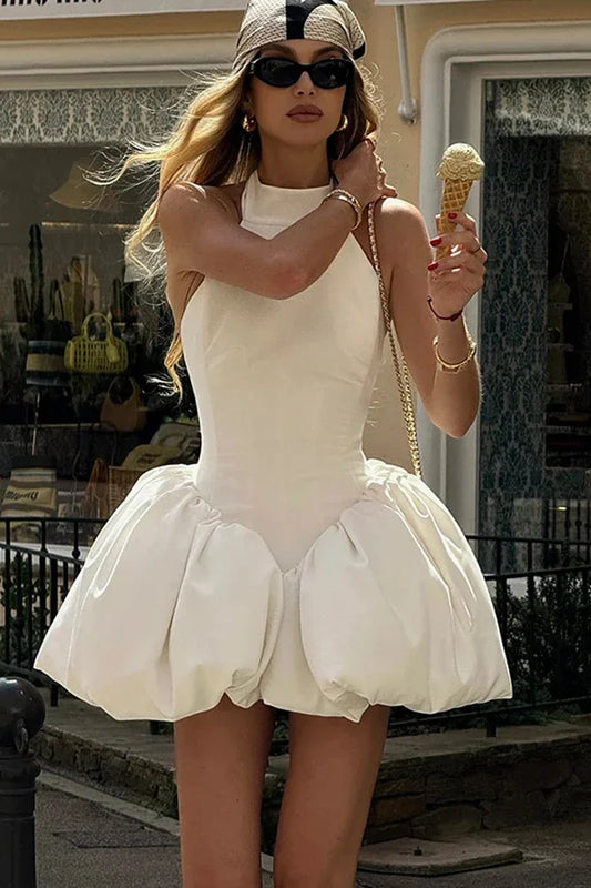 Charming Homecoming Dress Halter Pleated Backless Back to School Outfits Party Dress D7459