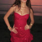 Charming Homecoming Dress Spaghetti Strap Red Sequins Soutache Back to School Outfits Party Dress  D7468