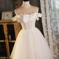 Vintage White Lace Off-the-shoulder Design A-line Tulle Party Dress Homecoming Dress D1552