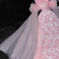 Vintage Pink Applique Bow Design A-Line Prom Dress Evening Dress D1688