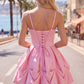 Unique Homecoming Dress Spaghetti Strap V Neck Pleated A-Line Back to School Outfits Party Dress D7774