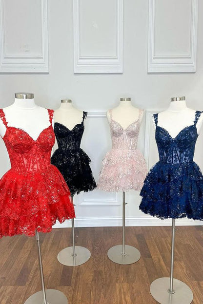 Stunning Homecoming Dress Sweetheart Lace Cascade Back to School Outfits Party Dress D6848