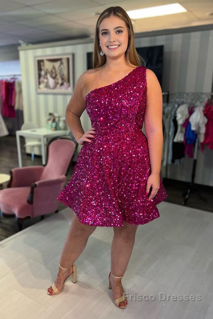 Pretty Homecoming Dress One Shoulder Sequins Back to School Outfits Party Dress D6704