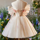 Vintage Pink 3D Flower Design A-line Off-the-shoulder Homecoming Dress, D1359