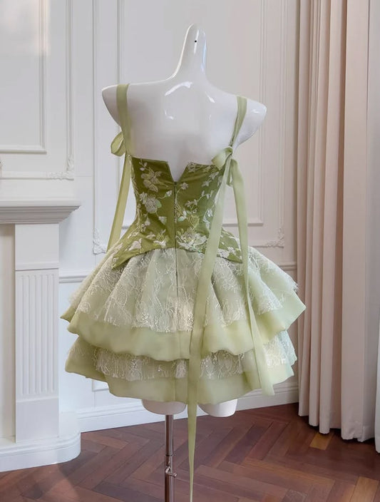Stunning Homecoming Dress Strapless Lace Casacde Pearl A-Line Soutache Back to School Outfits Party Dress D7920