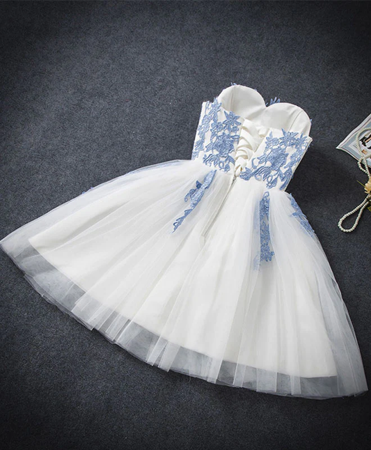 Vintage Blue Sweetheart Embroidery Design A-line Tulle Party Dress Homecoming Dress D1549