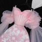 Vintage Pink Applique Bow Design A-Line Prom Dress Evening Dress D1688