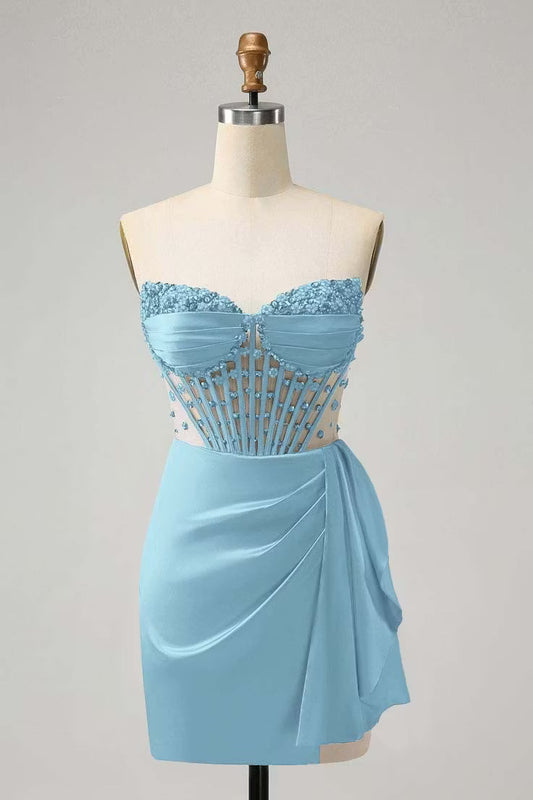 Chic Homecoming Dress Sweetheart Pleaed Beaded Rinestone Back to School Outfits Party Dress  D7401