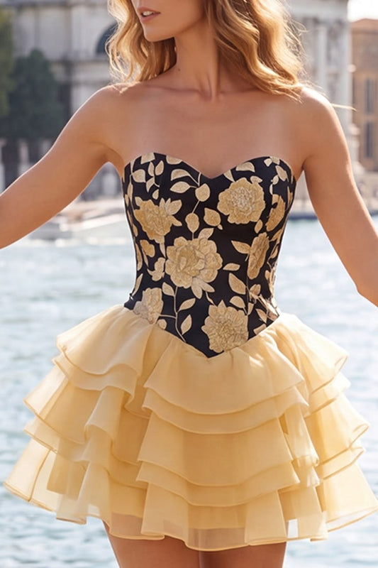 Unique Homecoming Dress Sweetheart Tulle A-Line Flower Back to School Outfits Party Dress D7777