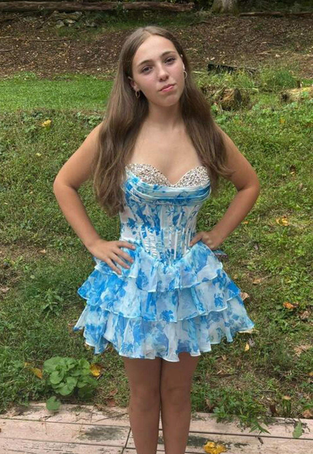 Stunning Homecoming Dress Sweetheart Cascade Rinestone Back to School Outfits Party Dress D6823