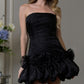 Unique Homecoming Dress Strapless Flower Pleated Back to School Outfits Party Dress D7762