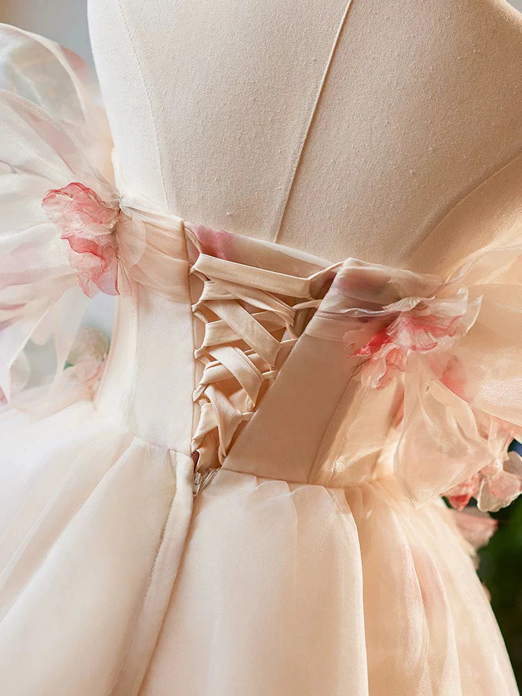 Vintage Pink 3D Flower Design A-line Off-the-shoulder Homecoming Dress, D1359