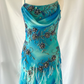 Vintage Blue Spaghetti Straps Sheath Beading Long Evening Party Dress, D773