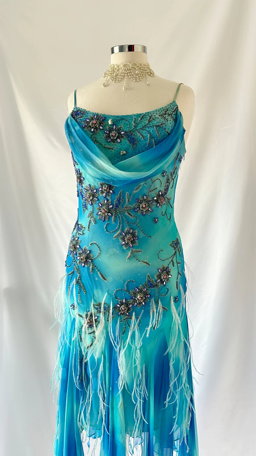 Vintage Blue Spaghetti Straps Sheath Beading Long Evening Party Dress, D773