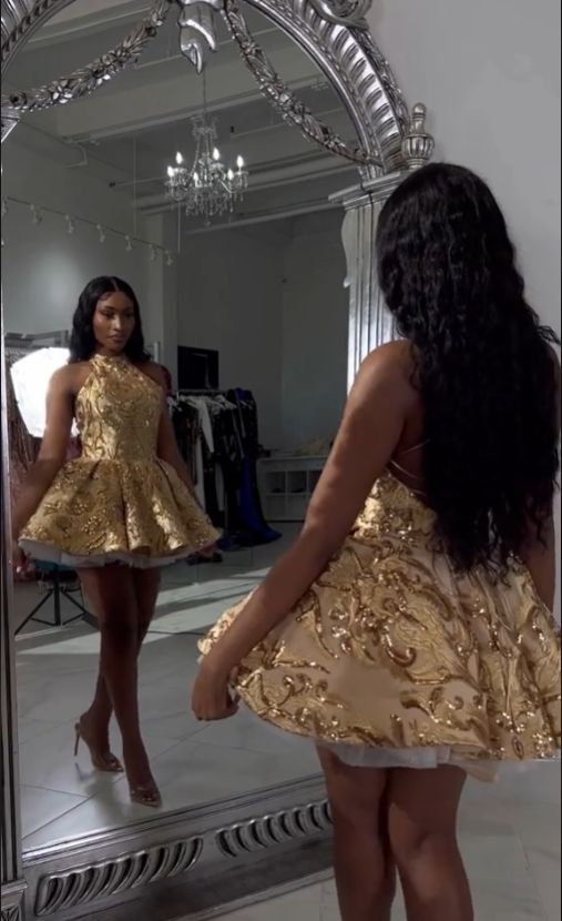 Pretty Homecoming Dress Halter Pleated Back to School Outfits Party Dress D6975