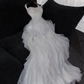 Fashion Sparkling White Beaded Sequin Mermaid Elegant Tulle Evening Dress Prom Dresses D1633